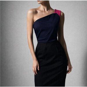 Elegant One-Shoulder Navy and Pink Mini Dress